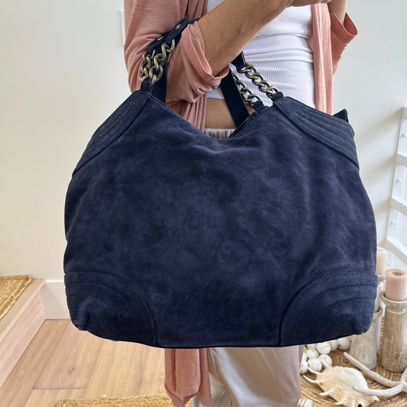 Anthropologie NET Pura Lopez Suede Leather Pewter Hardware Shoulder Handbag 🌈♥️ - Picture 4 of 15